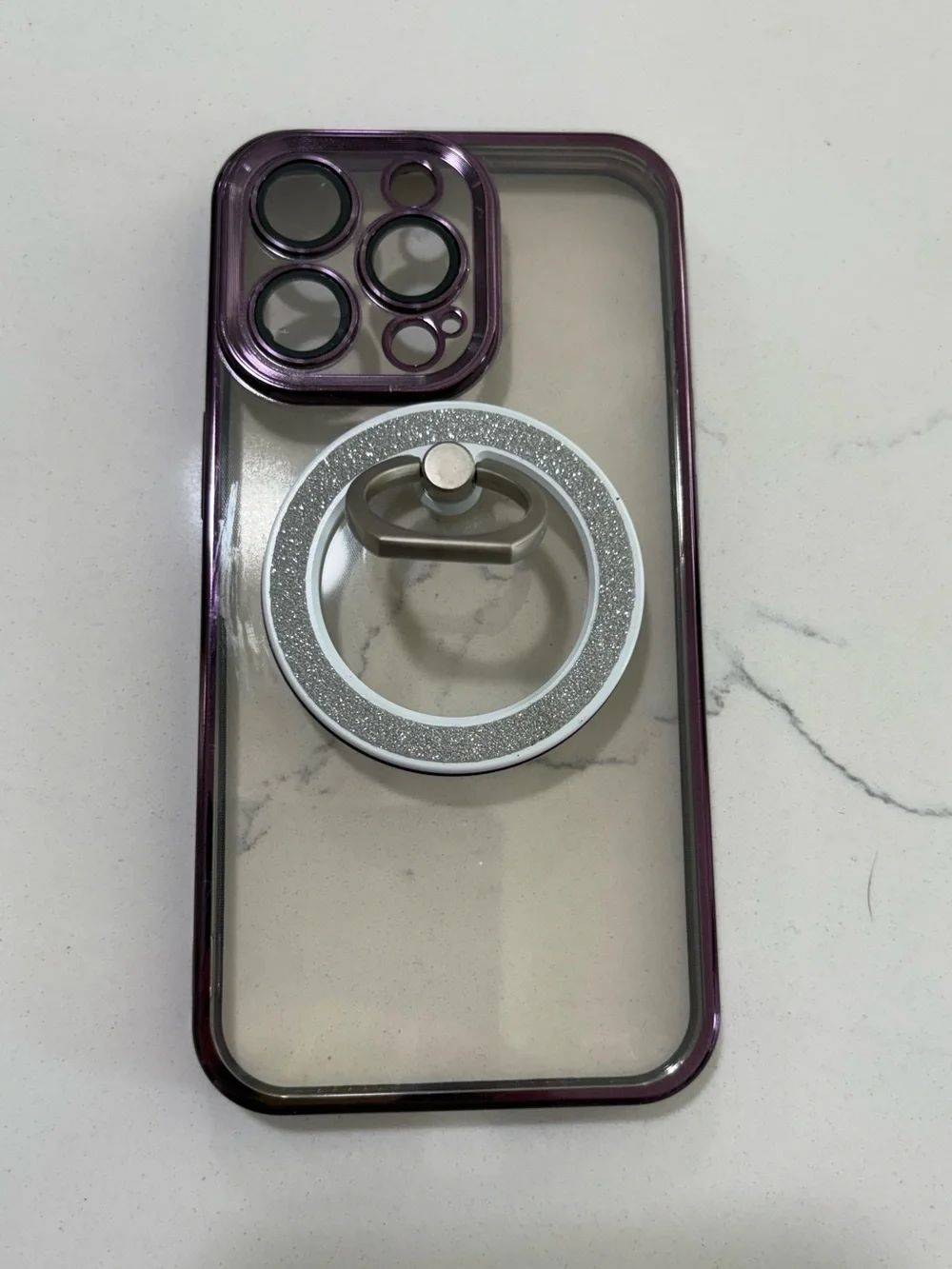 iPhone 13 Pro | Purple Clear Magnetic Phone Case with Ring Holder