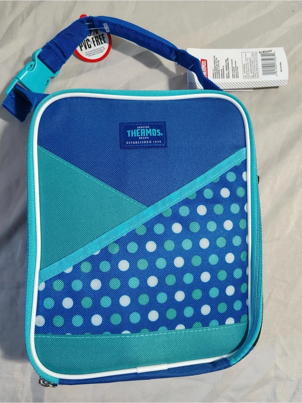 Thermos Bright Blue & Teal Lunch Bag with Polka Dot Accent New with Tags