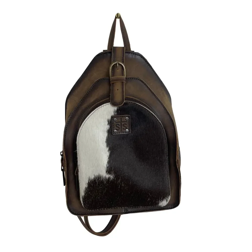 STS Ranchwear Brown Leather & Black-White Cowhide Backpack