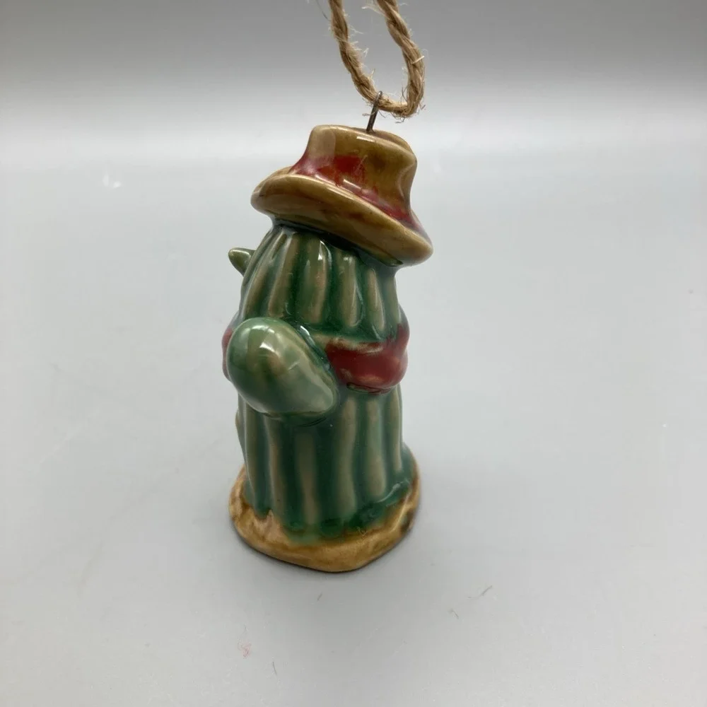 Set Of 2 Cowboy Saguaro Cactus Ceramic Ornaments Bandana Hat Western Fun