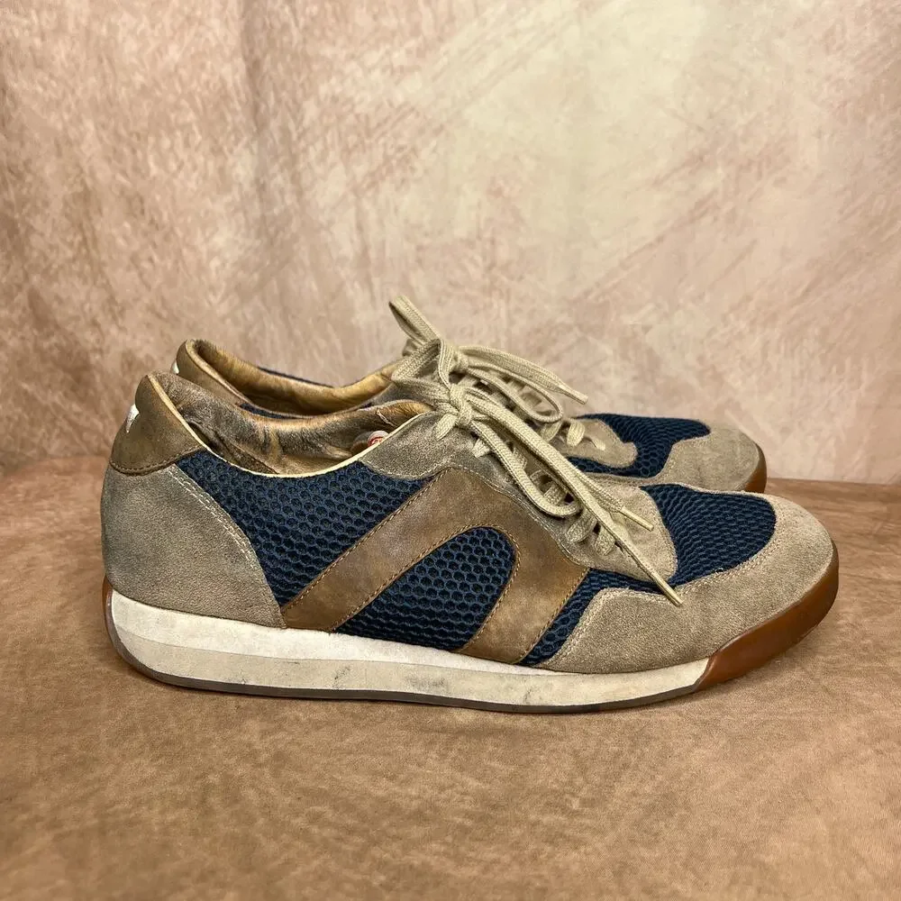 Vintage Y2K Camper Lace Up Lug Sole Suede Sneakers Shoes Tan Blue Retro Sporty