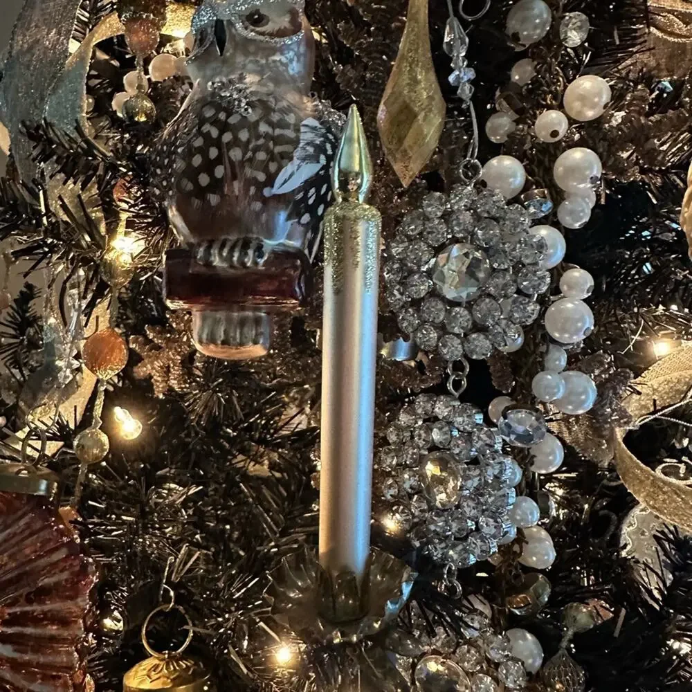 5 glass vintage look gold candle clips Ornament  for Christmas tree