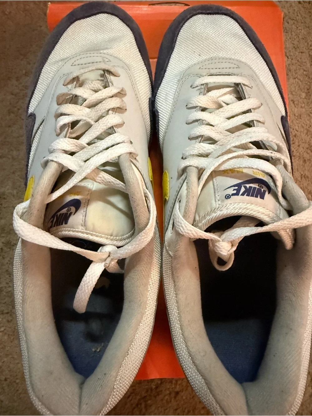 Nike Air Max 1 Blue Recall - White, Navy & Yellow Low-Top Sneakers