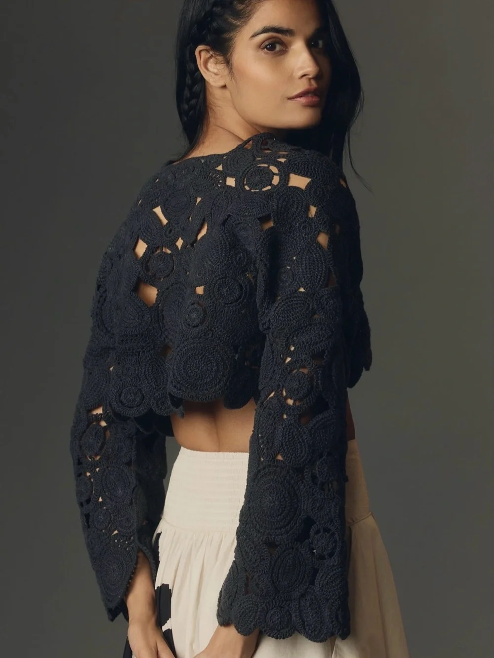 Anthropologie Black Crochet Lace Shrug - Women Tops