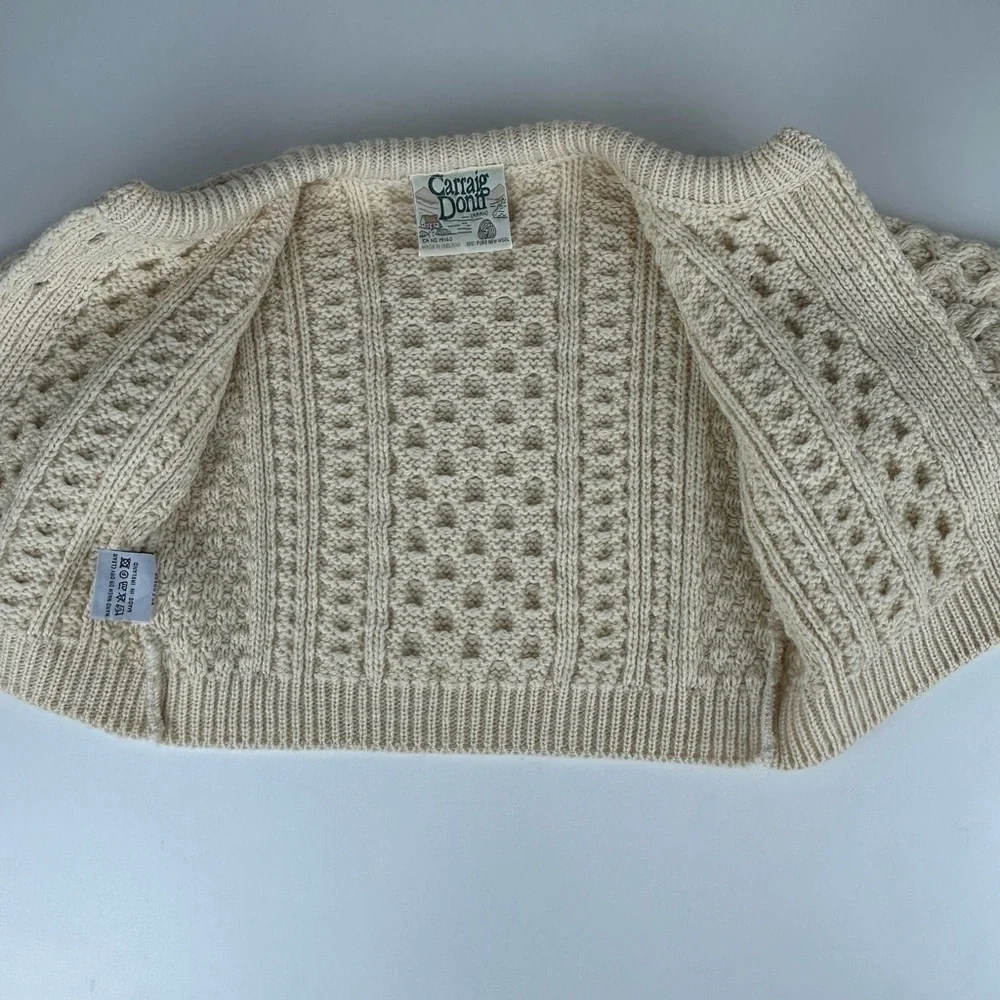 CREAM IVORY COLOR CARRAIG DONN ARAN NEW WOOL TODDLER SMALL SWEATER