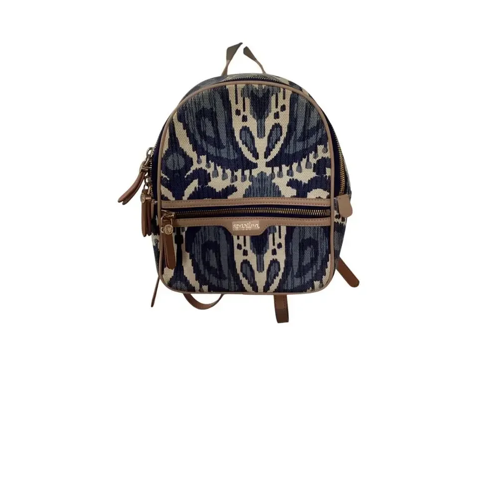 Spartina‎ 449 Chloe Backpack Daufuskie Island Natural Linen Leather Bag Blue