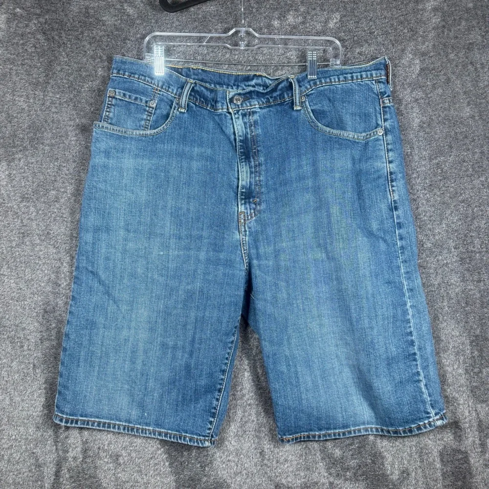 Levis 569 Loose Straight Denim Shorts Mens 40 Blue Medium Wash Stretch Casual