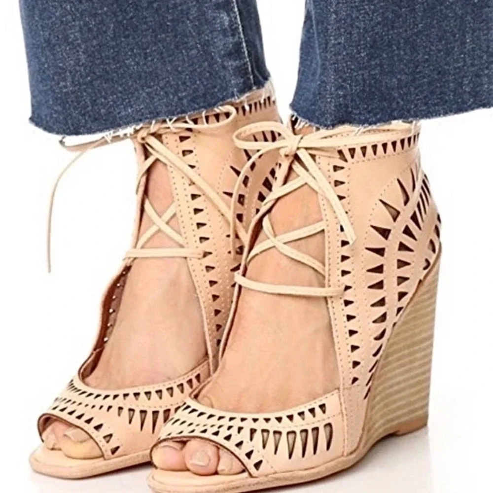 Jeffrey Campbell Rodillo Lace Up Wedge Sandal Heel Coastal Boho Summer 6