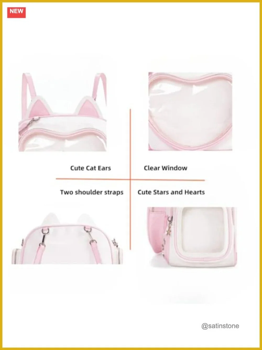 Kawaii Ita Bag Cat Pin Backpack Shoulder Crossbody Bag Anime Clear Layer Insert