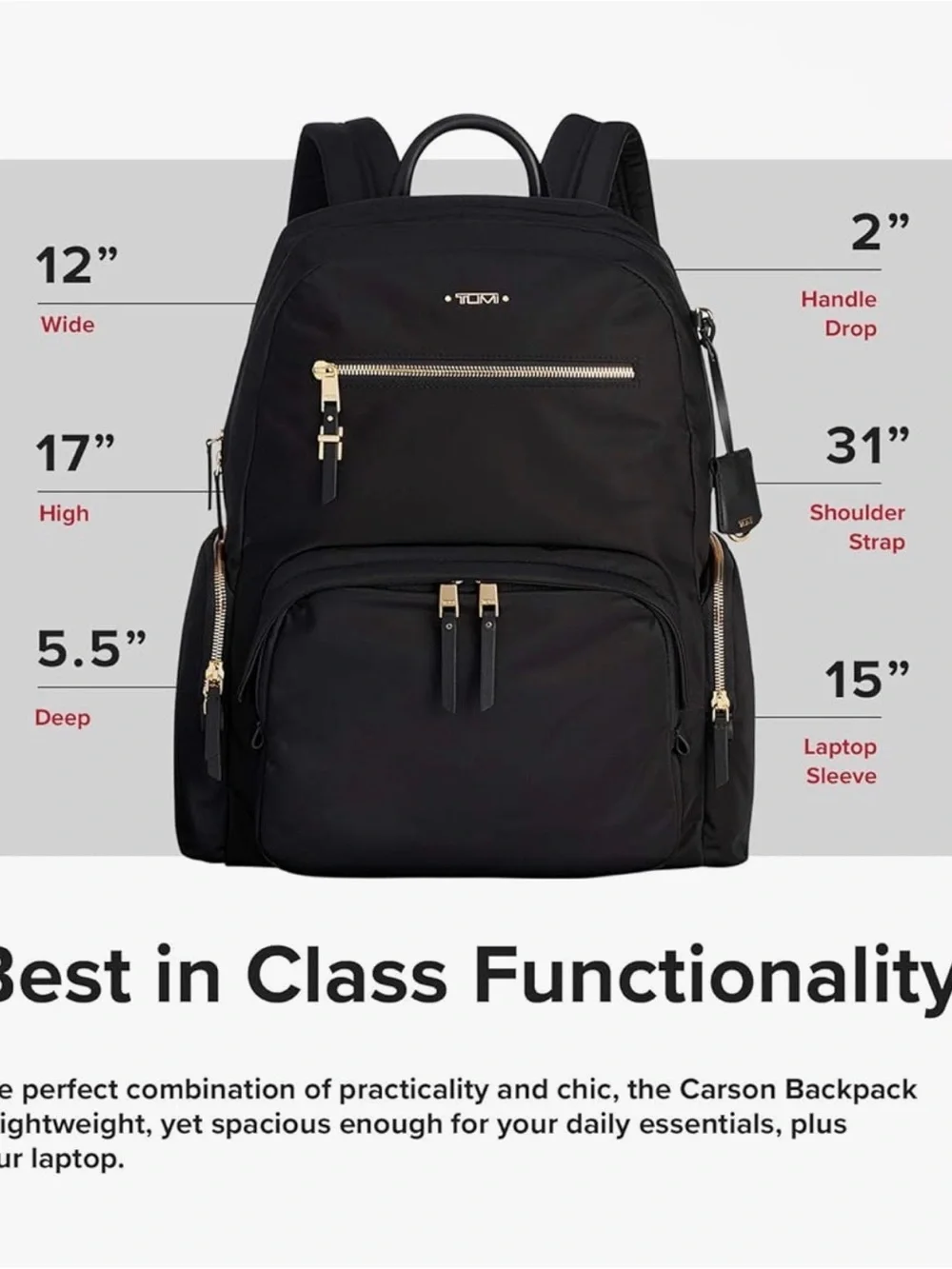 Tumi Black Nylon Backpack with Gold-Tone Hardware