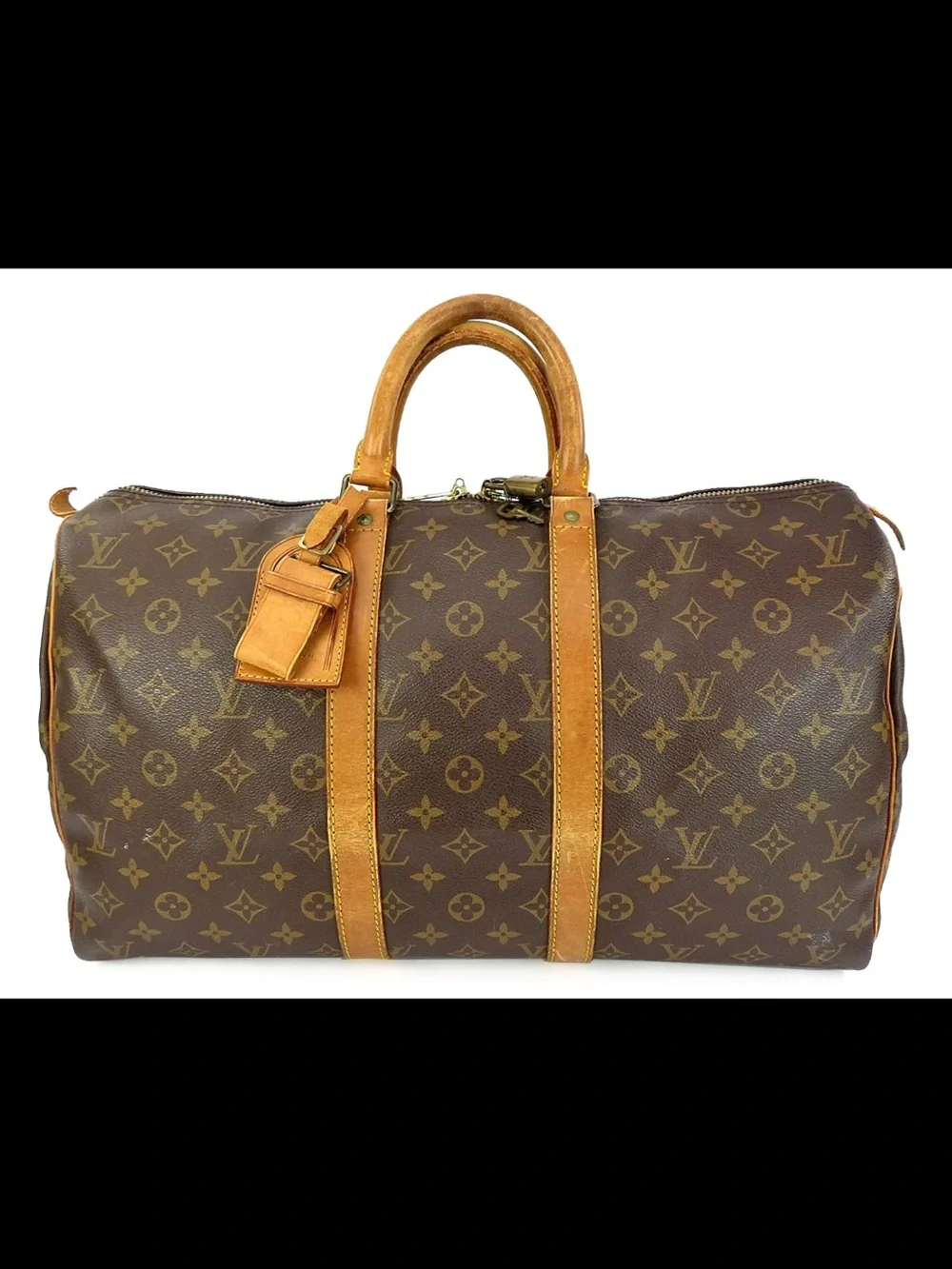 Louis Vuitton Brown Monogram Canvas Duffle with Tan Leather Trim