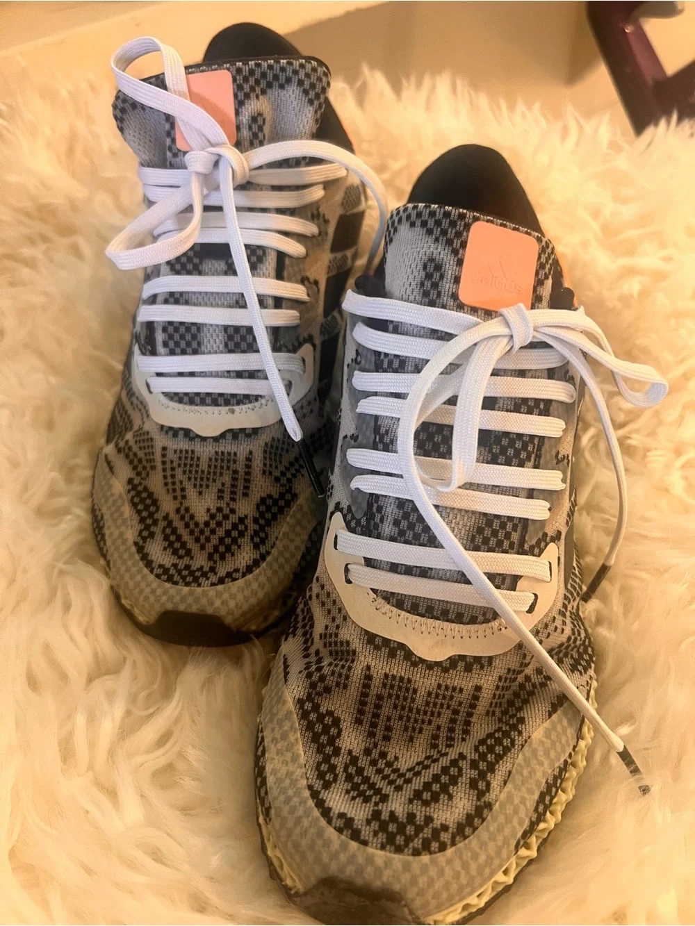 Adidas Grey & Black Knit Running Sneakers with Orange Accents