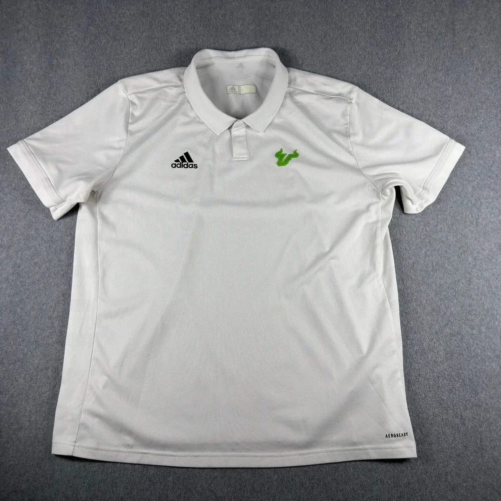 USF Bulls Baseball Adidas Polo Shirt White Team Issued Mens 2XL XXL