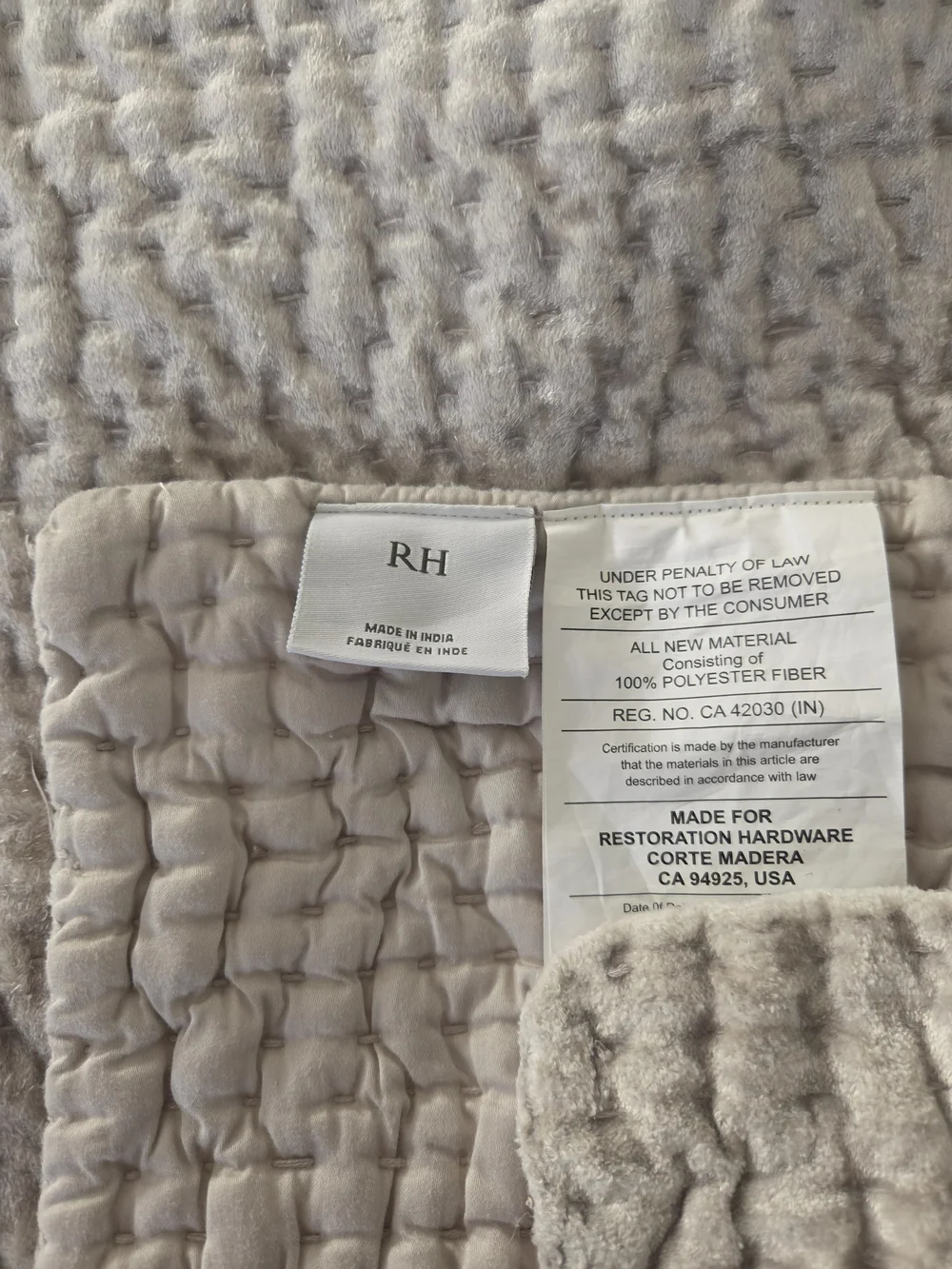 Restoration Hardware Cal King Holiday Pick Stitch Sateen Velvet Bedding Quilt