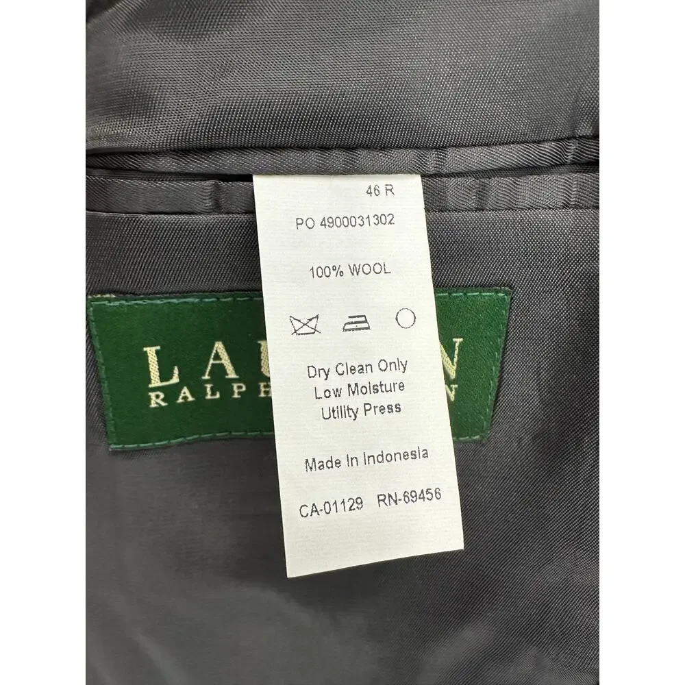 Lauren Ralph Lauren Suit Jacket Men 46R Grey Black‎ 100% Wool Two Button Notch