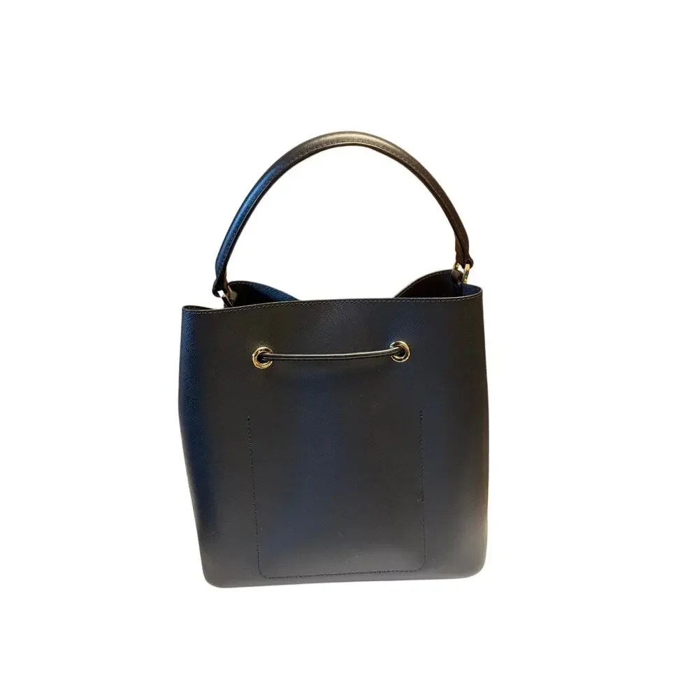 Michael Kors Black Saffiano Leather Drawstring Bucket Crossbody Shoulder Bag