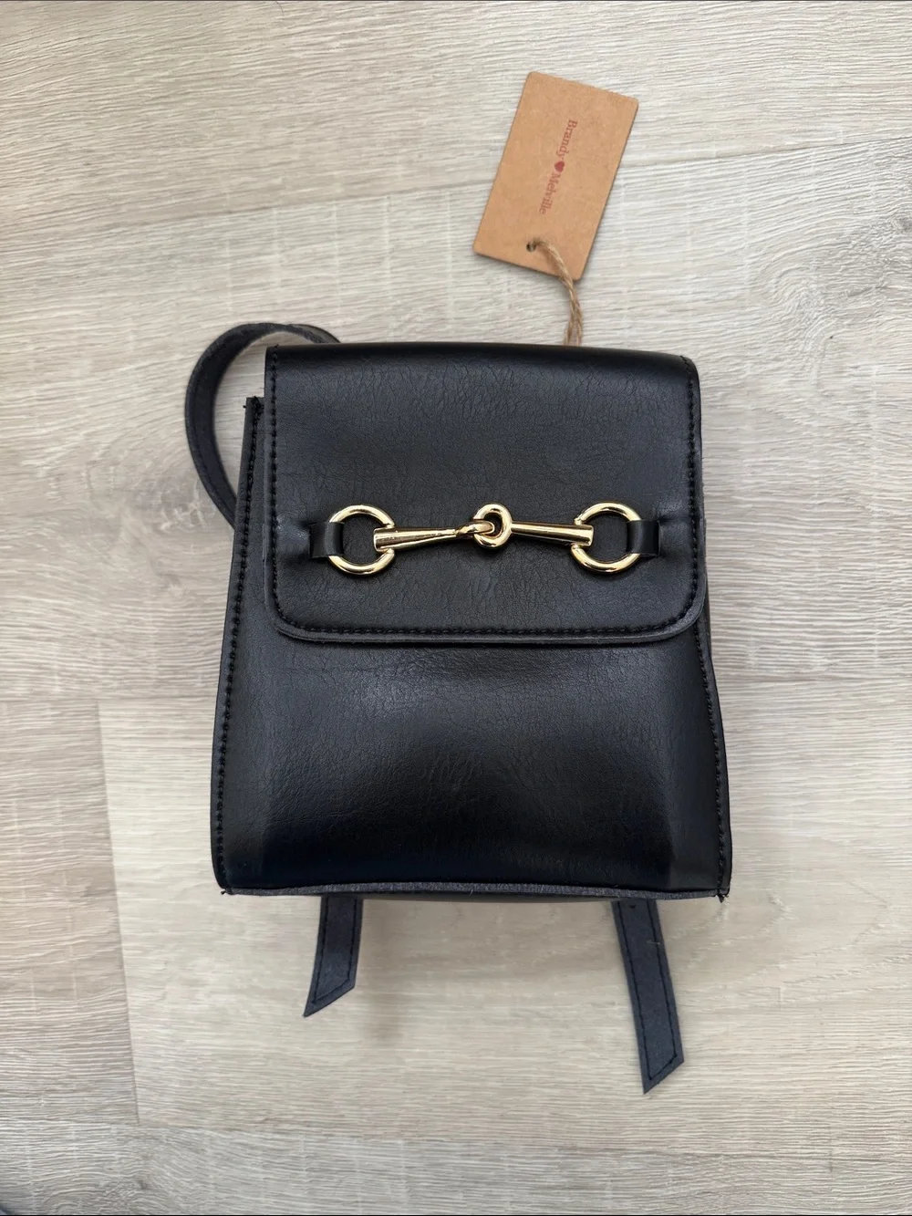 Brandy Melville Mini Backpack with Gold Horsebit Detail