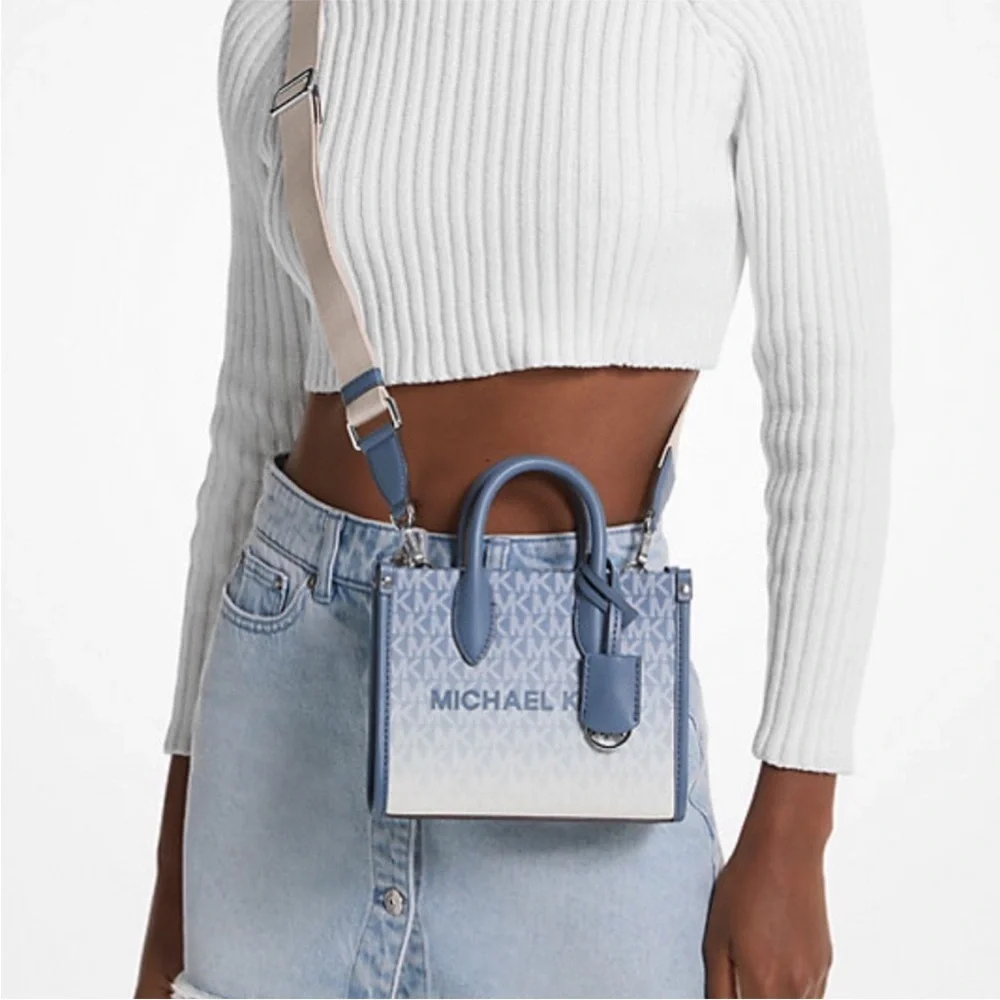 Michael Kors Mirella Extra-Small Ombré Logo Crossbody XBODY ShopperBag Denim NWT