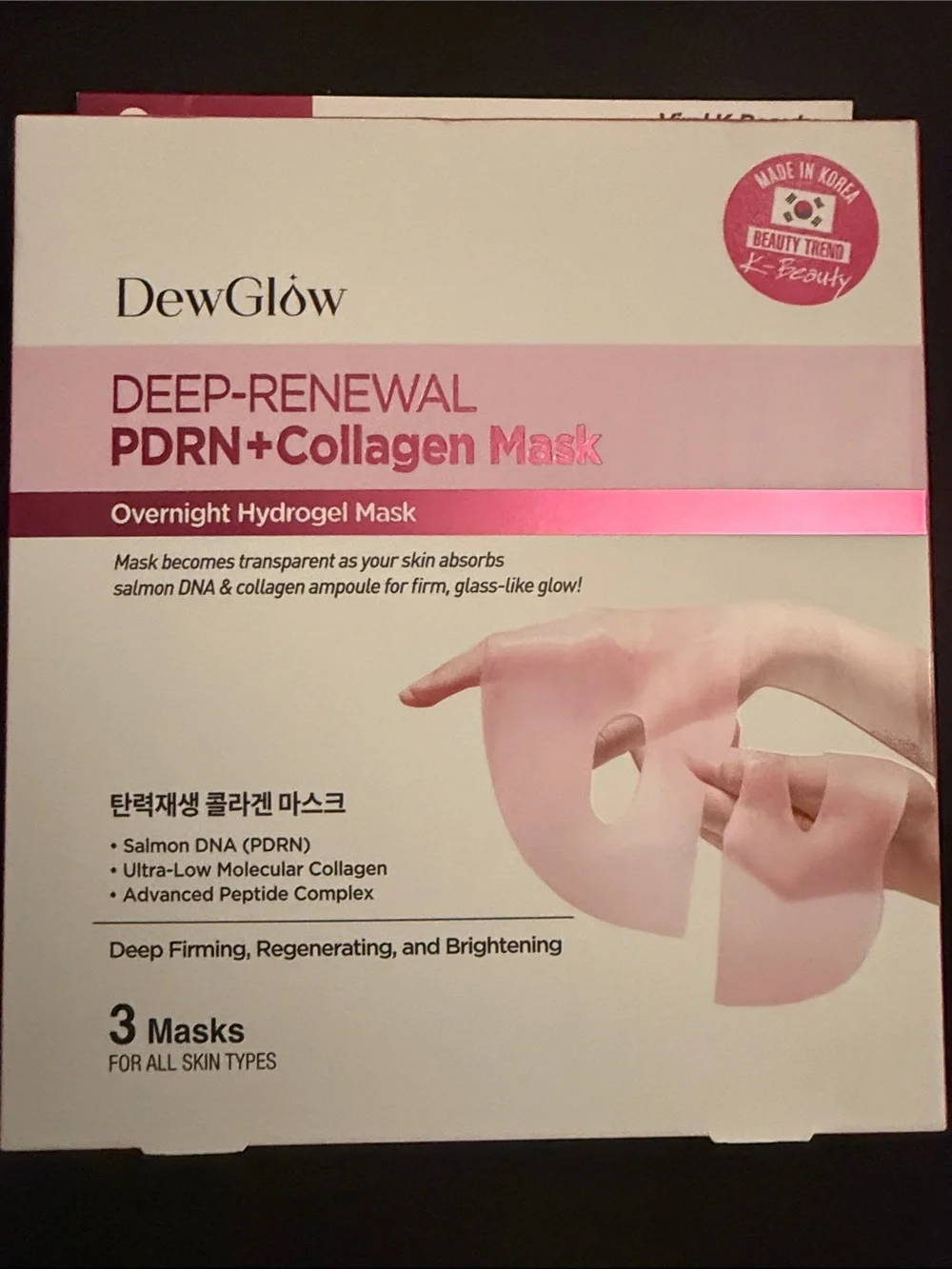 Dew Glow Deep-Renewal PDRN + Collagen Pink Hydrogel Mask (3 Pack)
