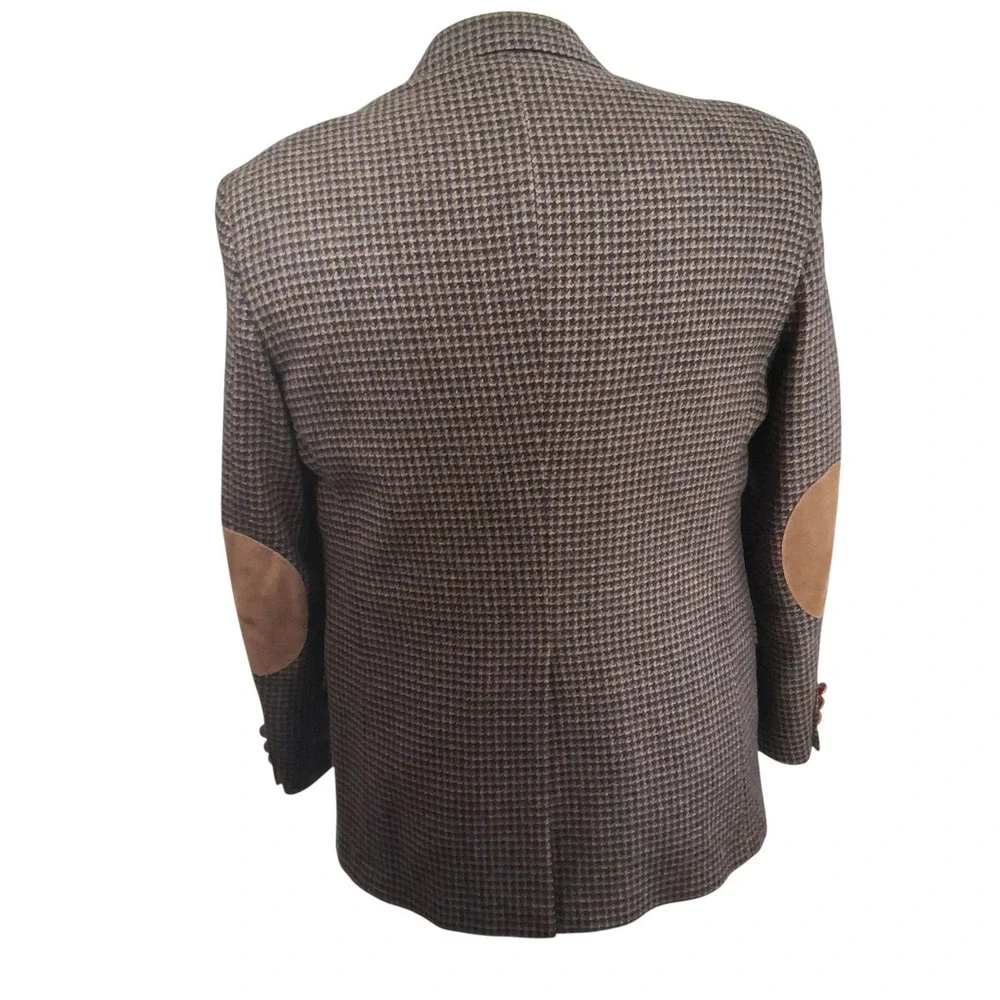 Mark Alexander Sport Coat Mens 40R Brown Houndstooth Elbow Patches Blazer