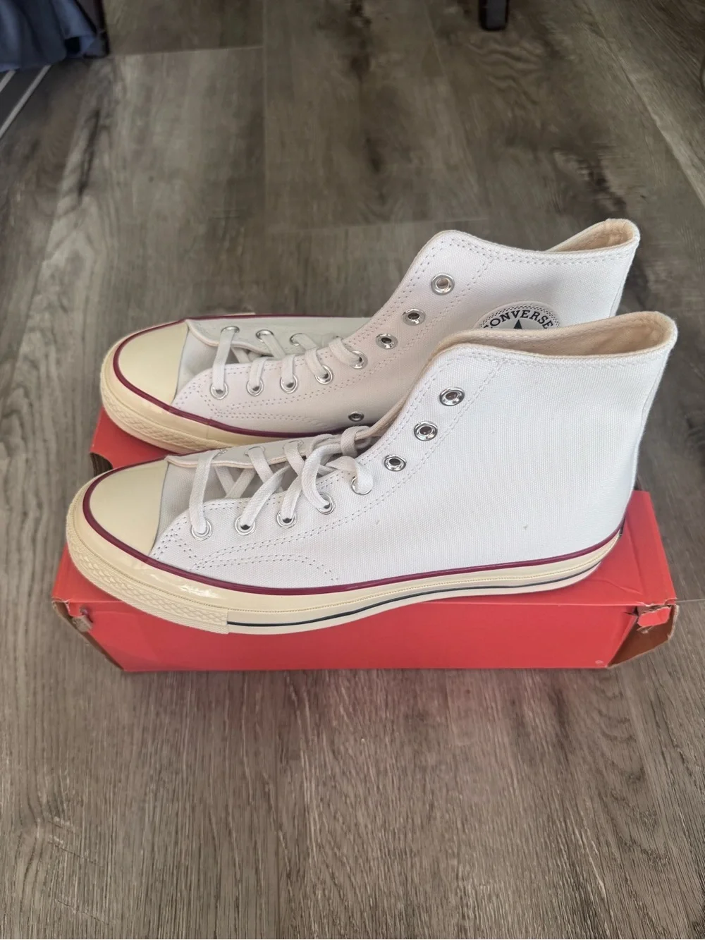 Men 8.5 Women 10.5 - Converse Chuck 70 Canvas High Top White Garnet Egret Ivory
