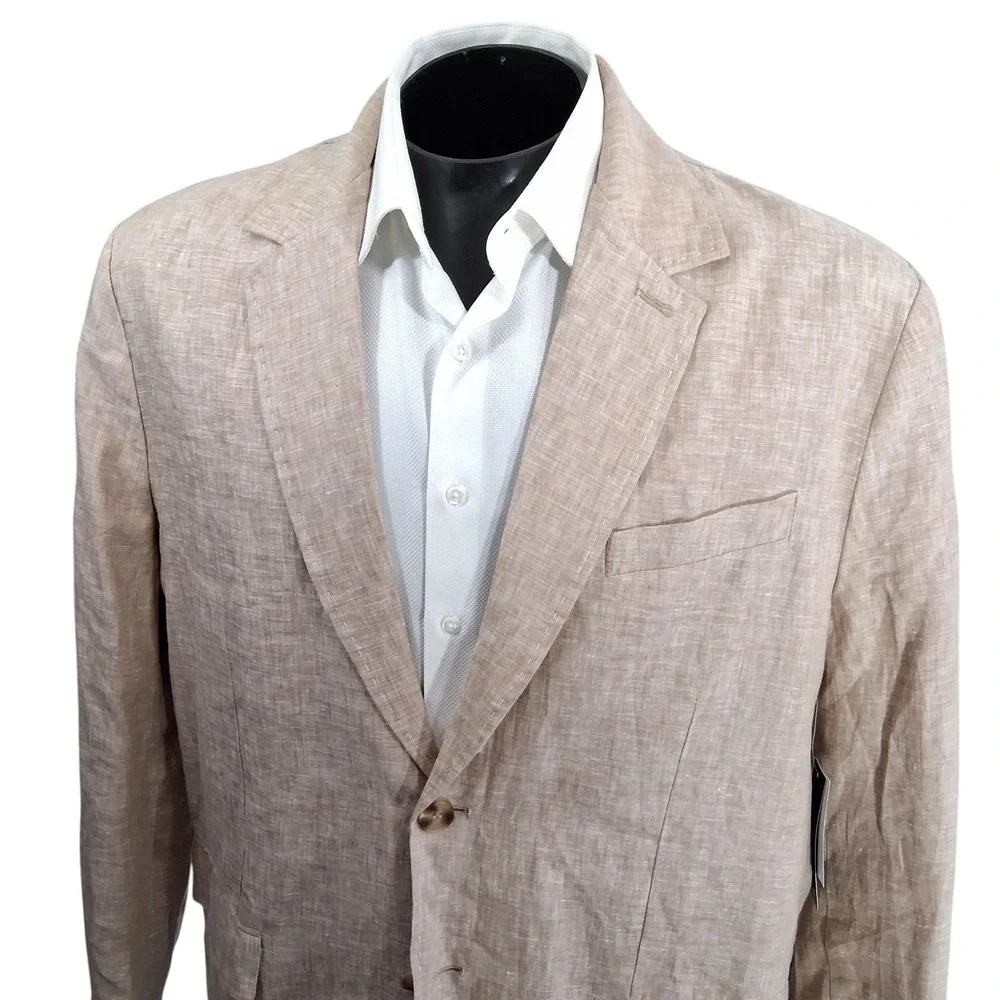 Bleecker & Broad Traditional Fit Blazer Mens XL ~52L Khaki Linen Sport Coat
