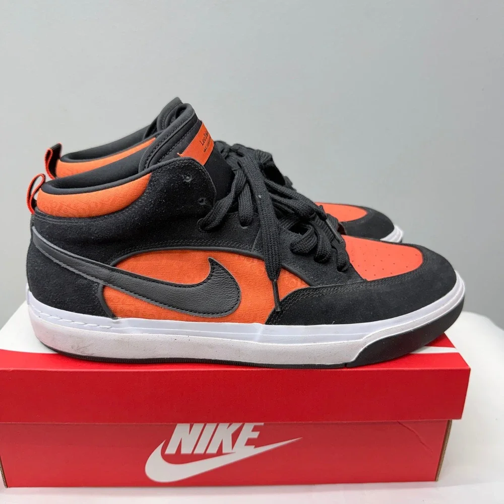 Nike SB Leo Baker Mens 14 Black Orange Skate Shoes DX4361-002 Mid Top Sneakers