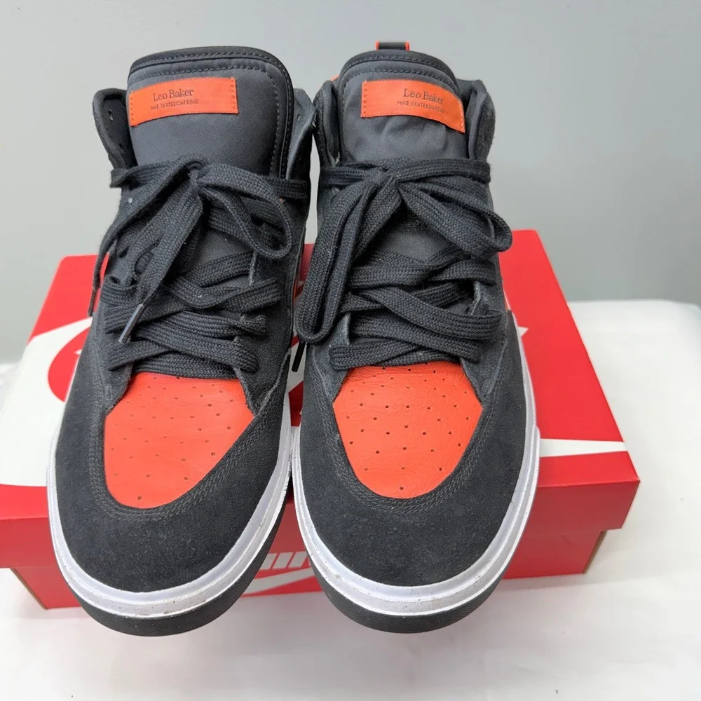 Nike SB Leo Baker Mens 14 Black Orange Skate Shoes DX4361-002 Mid Top Sneakers