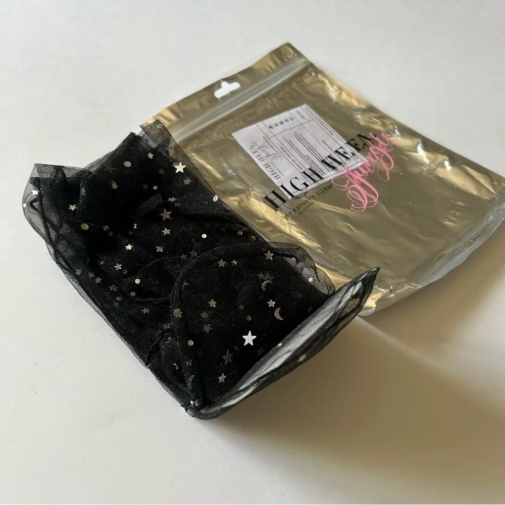 HIGH HEEL JUNGLE STARRY SKY TULLE ANKLE SOCKS BLACK OS NWT