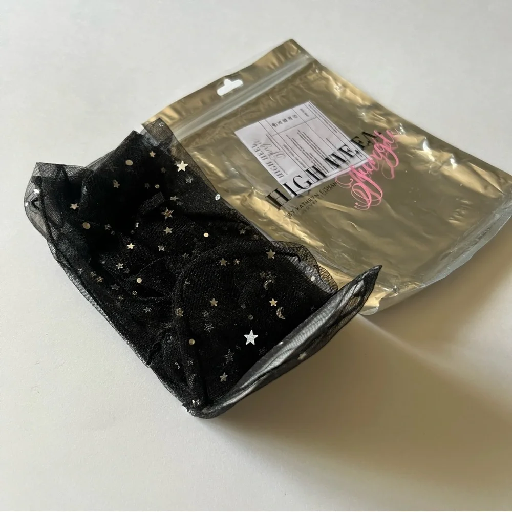 HIGH HEEL JUNGLE STARRY SKY TULLE ANKLE SOCKS BLACK OS NWT