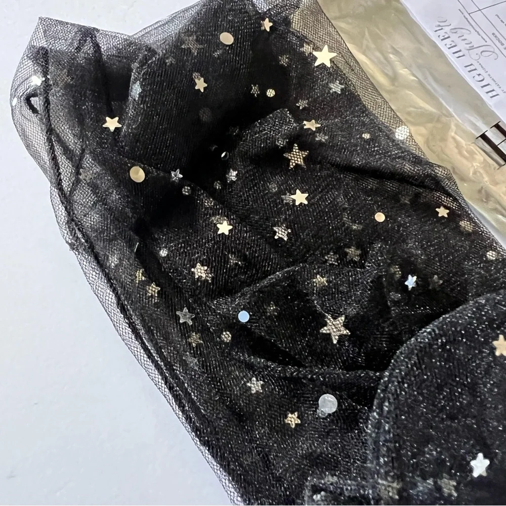 HIGH HEEL JUNGLE STARRY SKY TULLE ANKLE SOCKS BLACK OS NWT