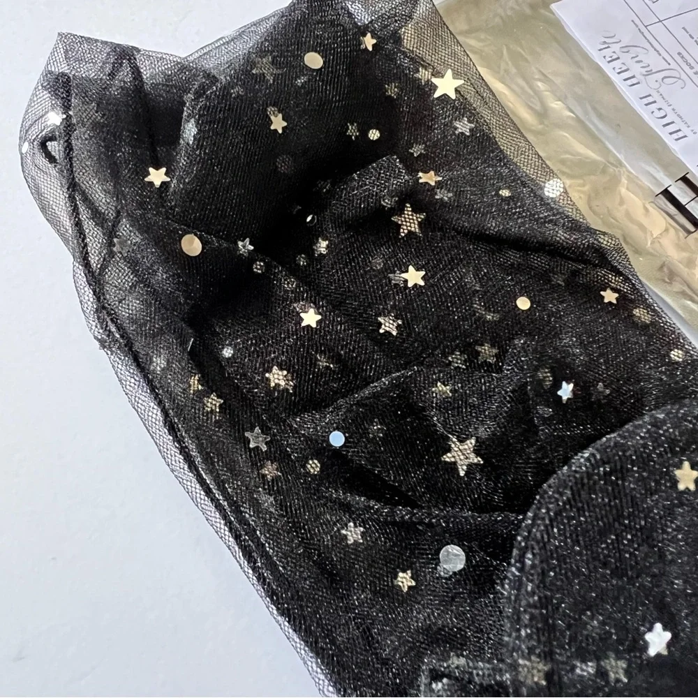 HIGH HEEL JUNGLE STARRY SKY TULLE ANKLE SOCKS BLACK OS NWT
