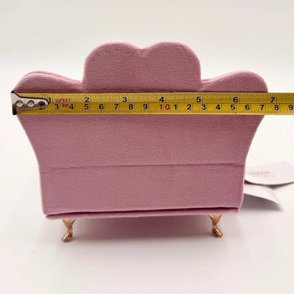 Willow & Riley Pink Velvet Heart Bed Jewelry Box Miniature Furniture Gold Legs