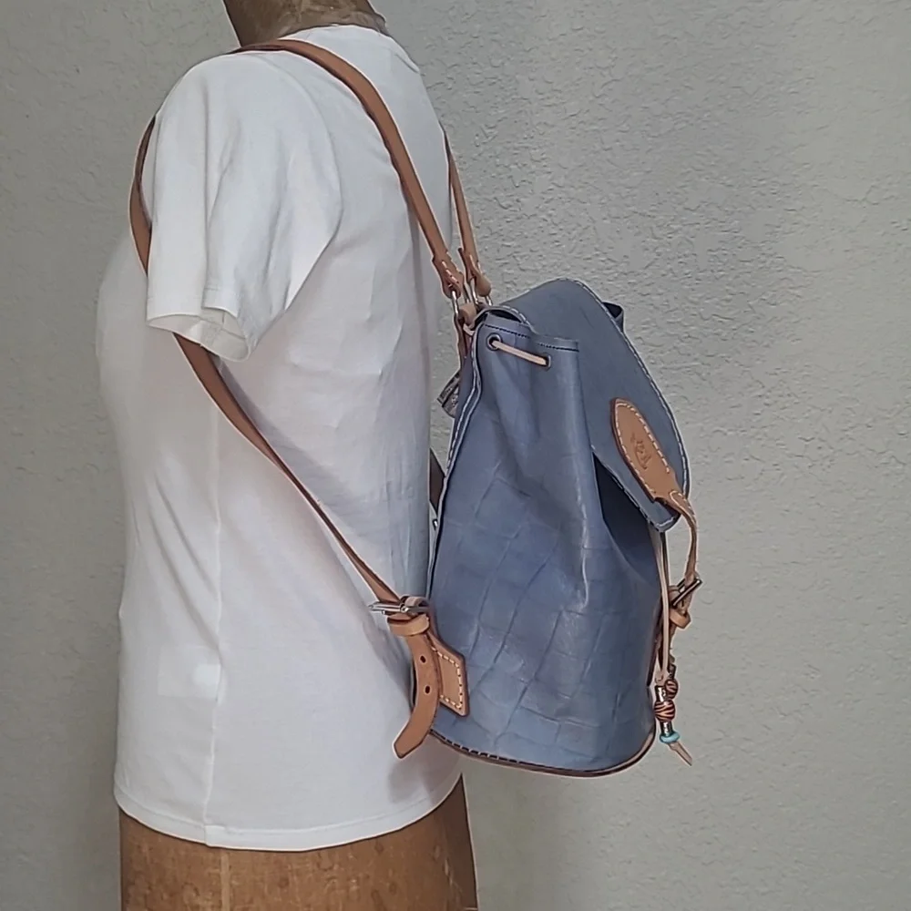 WOMENS BLUE CROC PRINT ITALIAN LEARHER BACKPACK