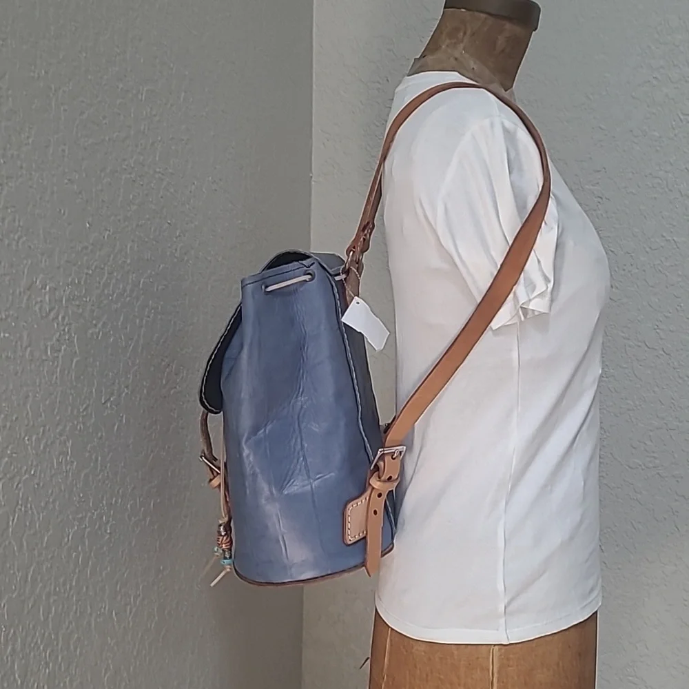 WOMENS BLUE CROC PRINT ITALIAN LEARHER BACKPACK