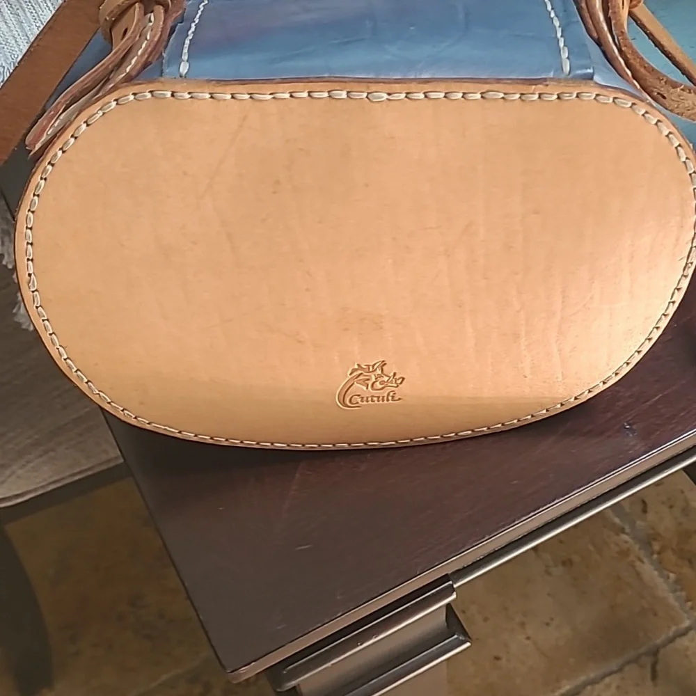 WOMENS BLUE CROC PRINT ITALIAN LEARHER BACKPACK