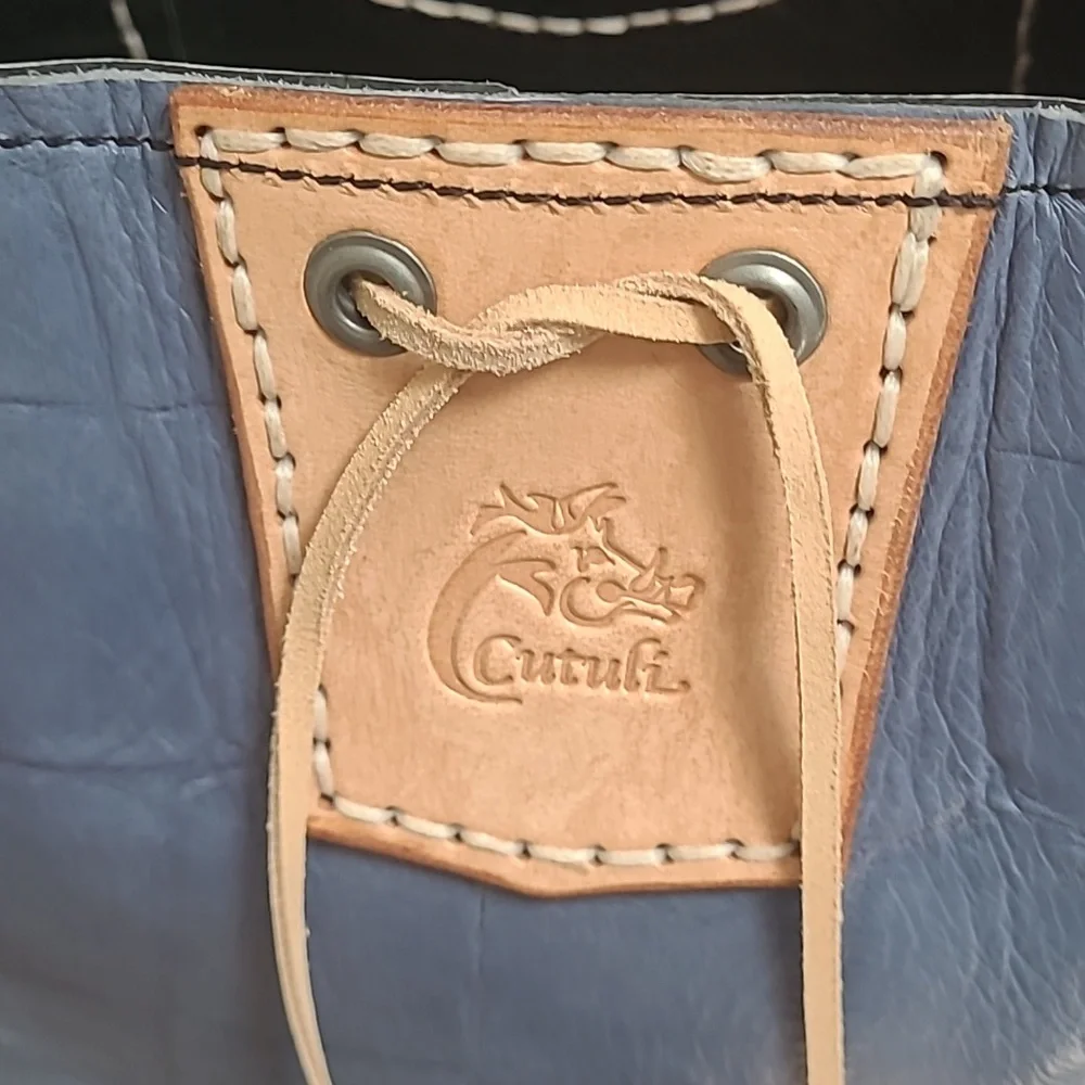 WOMENS BLUE CROC PRINT ITALIAN LEARHER BACKPACK