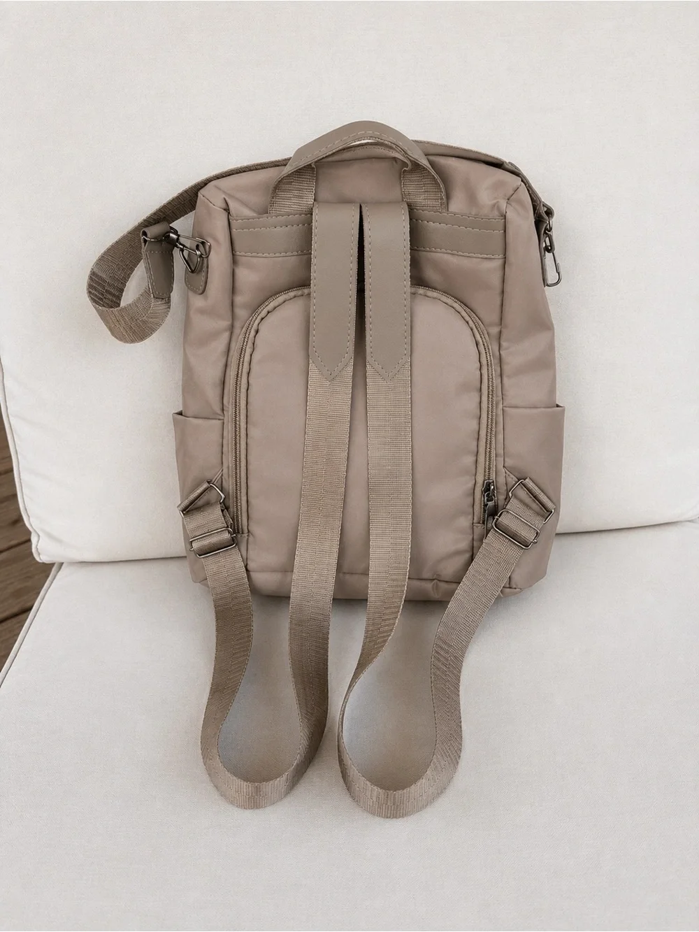 NEW Convertible Backpack Crossbody Bag Taupe Rear Open Lightweight Travel Purse