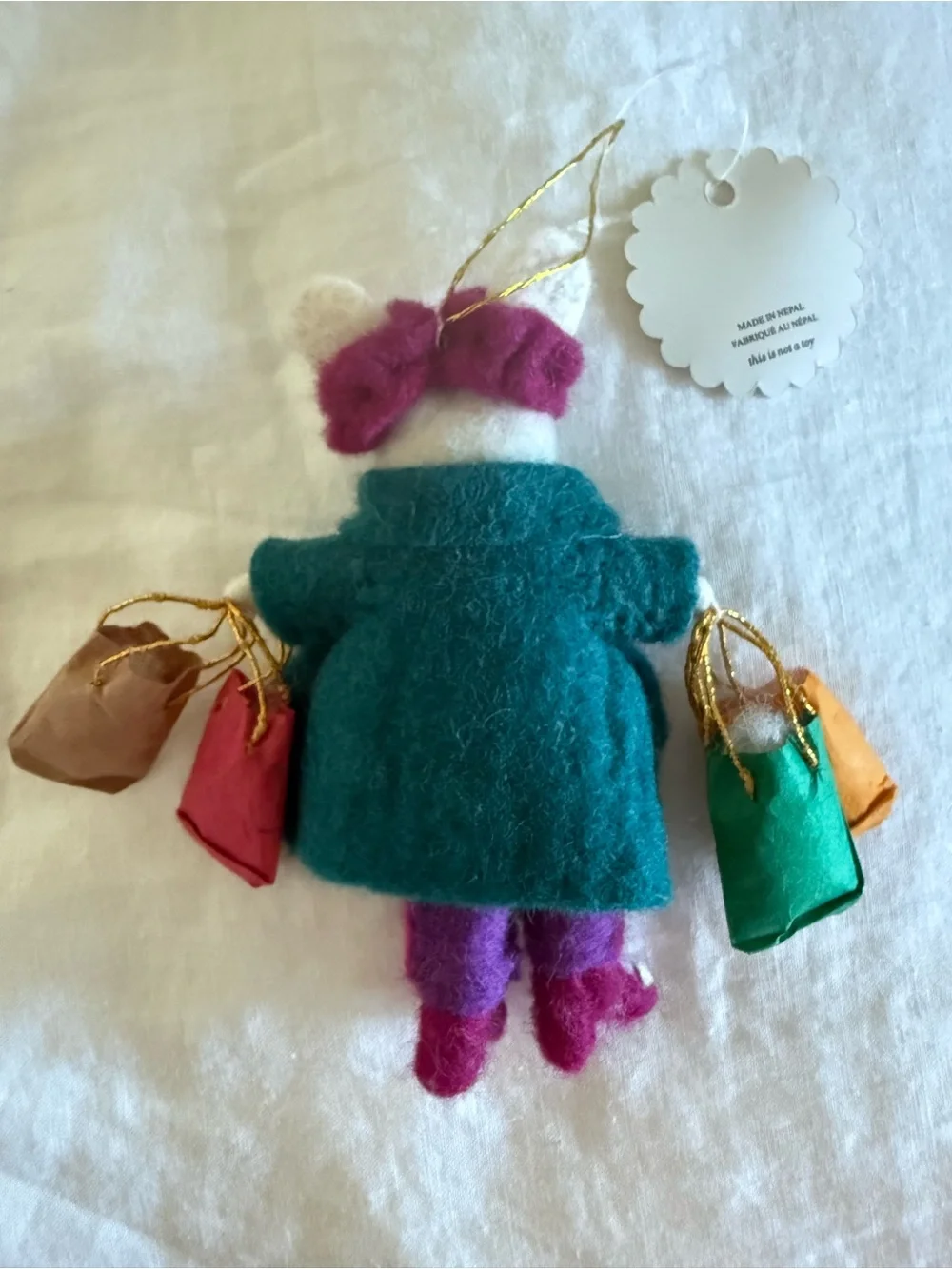 NWT Anthropologie Busy Bunny shopping rabbit felt ornament 2025