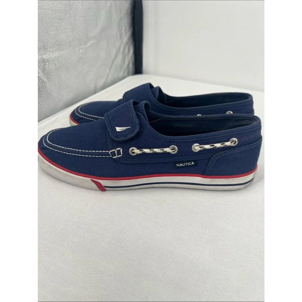 Nautica Navy Canvas Slip-On Boat Shoes with Red Accent