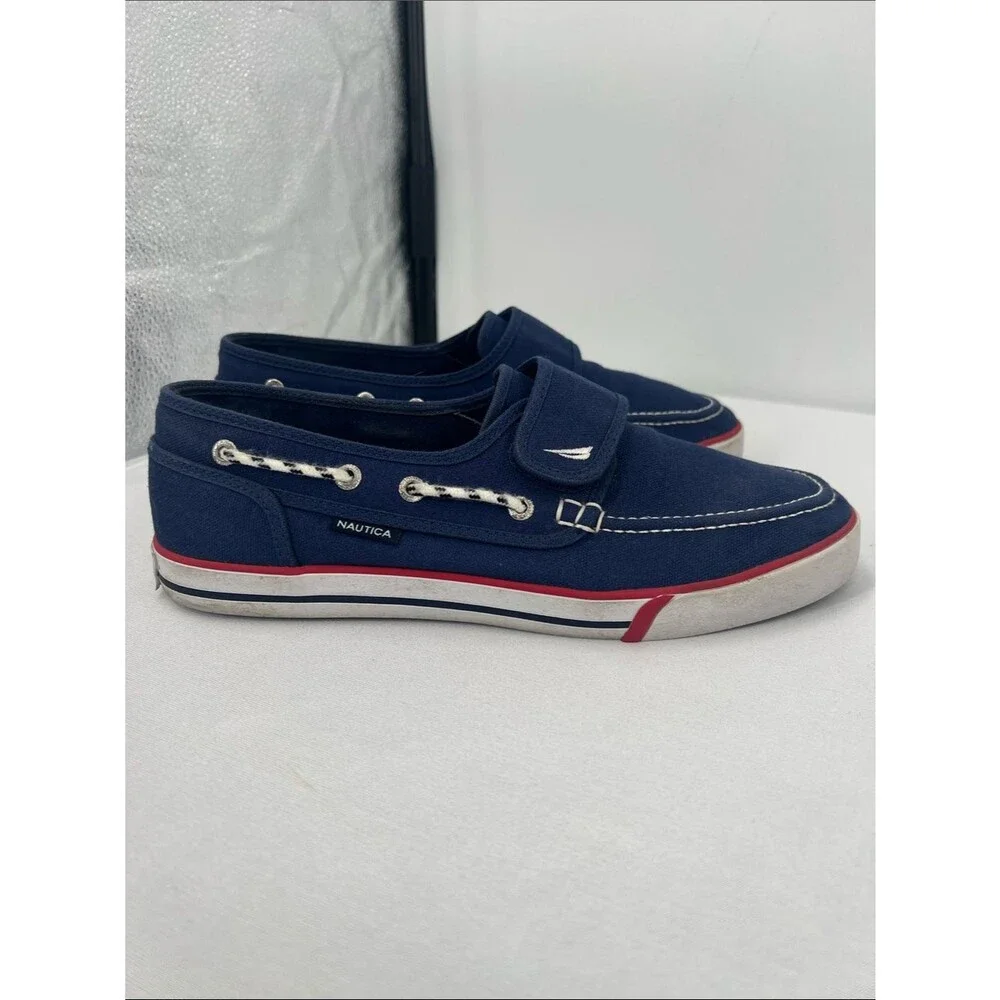 Nautica Navy Canvas Slip-On Boat Shoes with Red Accent