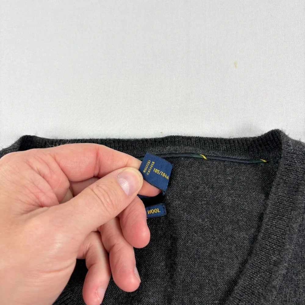 Polo Ralph Lauren Sweater Mens XL Gray Washable Merino Wool V-Neck Pullover