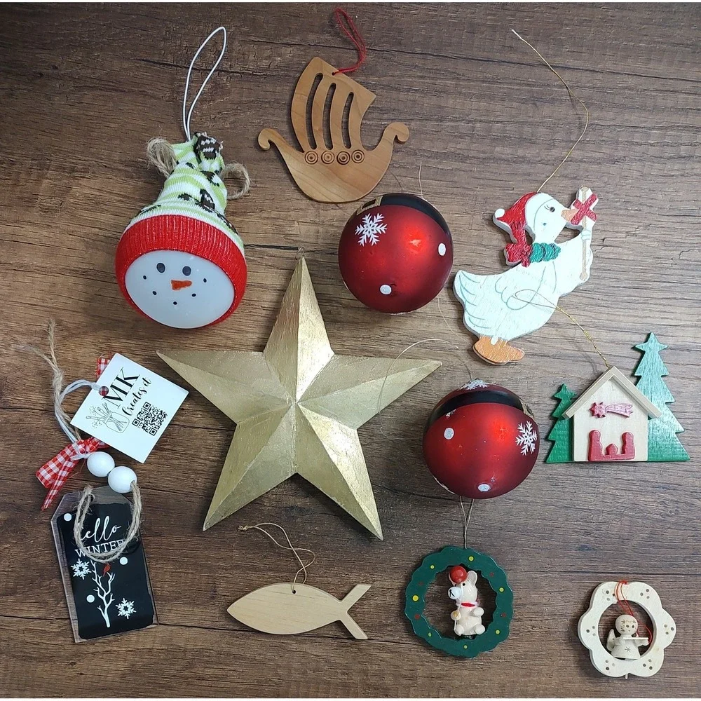Vintage And Handmade Christmas Ornament Lot Of 10 Star Angel Duck Snowman  A9