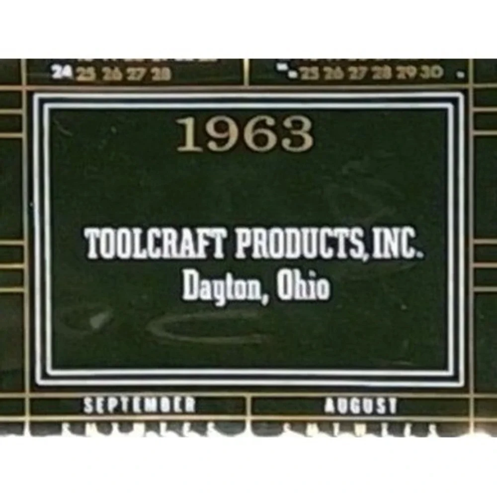 TOOLCRAFT PRODUCTS 1963 Green Glass Calendar Tray Dayton Ohio Promo