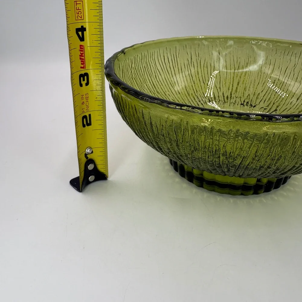 FTD Glass Bowl Unisex 6.5in Green Excellent 1975 Vintage Bark Textured MCM