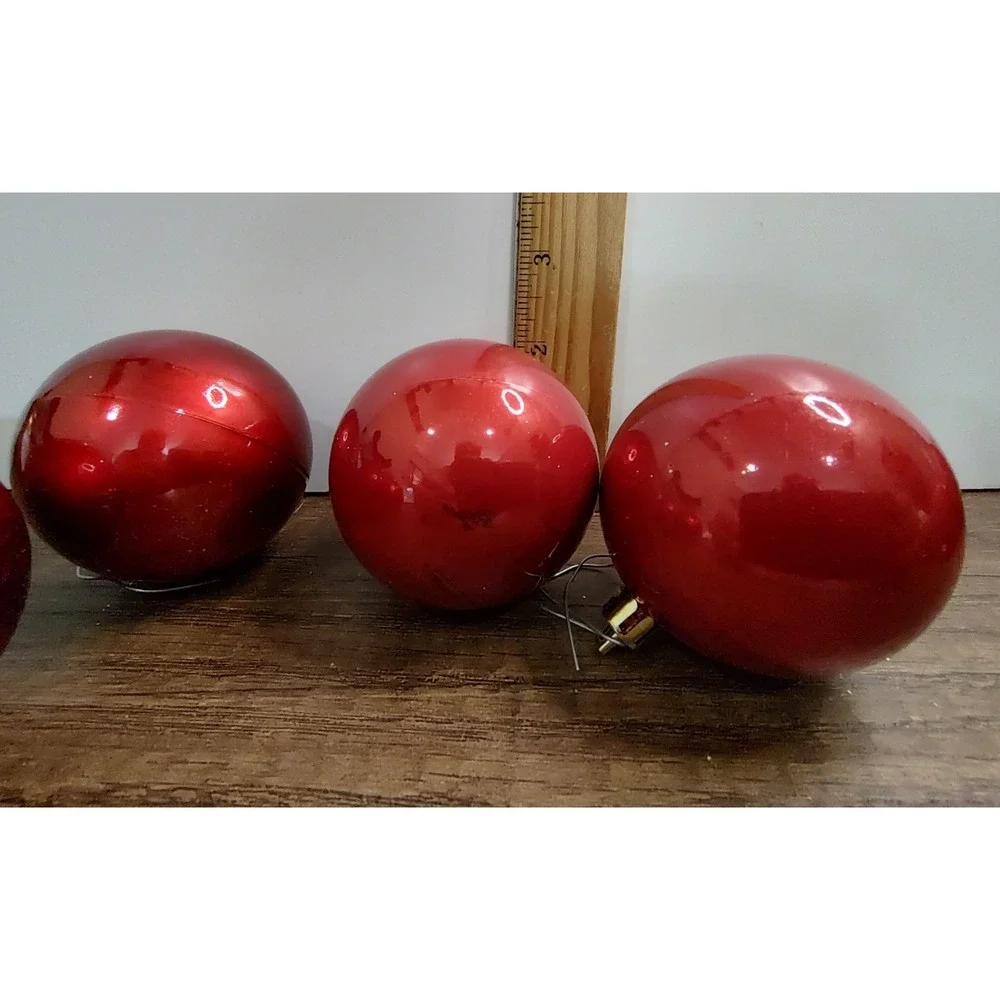 Vintage Cherry Red Shiny Shatterproof Christmas Tree Ornaments Lot Of 6 O71