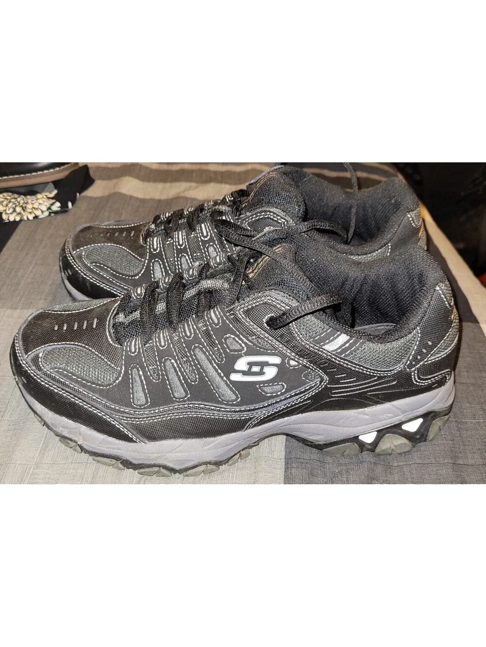 Skechers After Burn Memory Fit Men's 9.5 Wide Black Walking Work Shoes 50125EWW