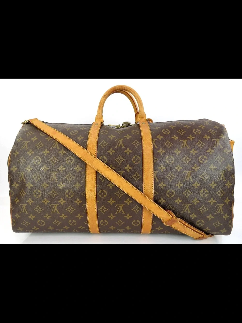 Louis Vuitton Brown Monogram Duffel with Tan Leather Trim