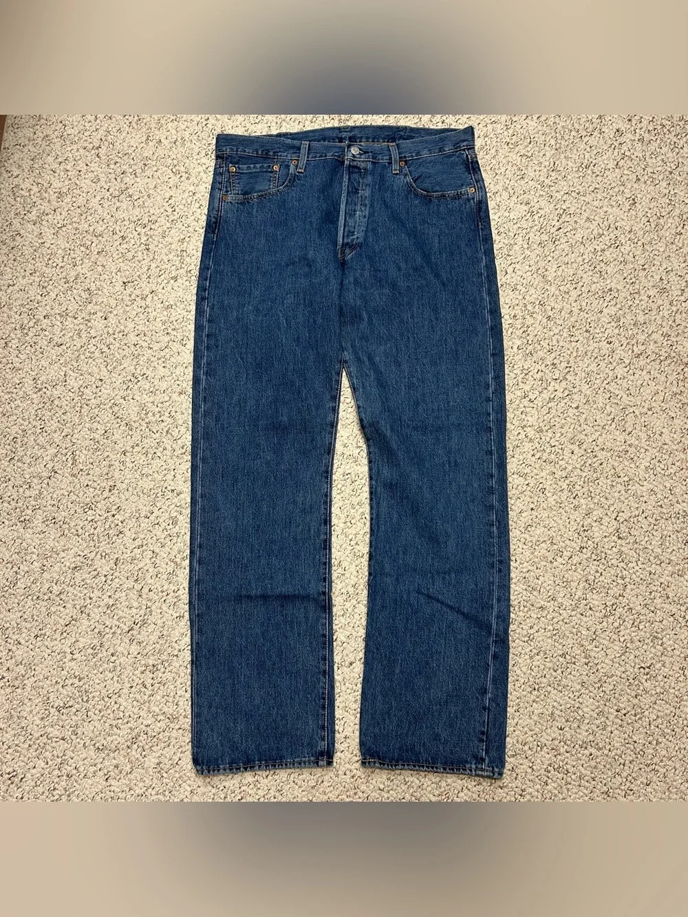 Levi’s Premium Mens 501 Button-Fly Straight Fit Blue Jeans 38x34 Big E