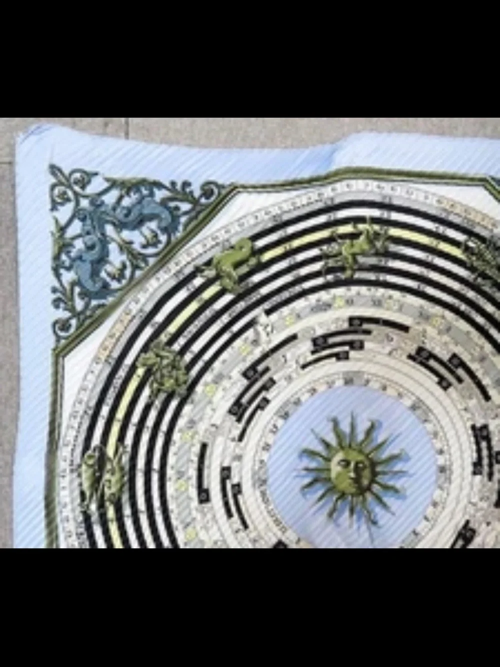 Hermes Pleated Silk Scarf in Sky Blue and Olive
